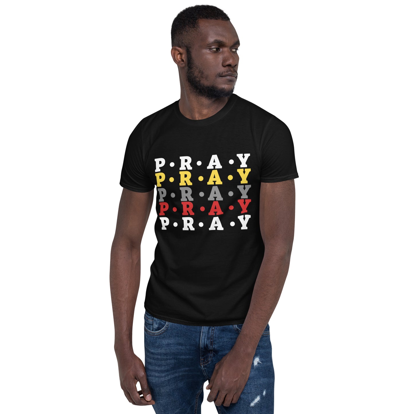 Pray - Soft Style Unisex Cotton T-Shirt (yellow multi)