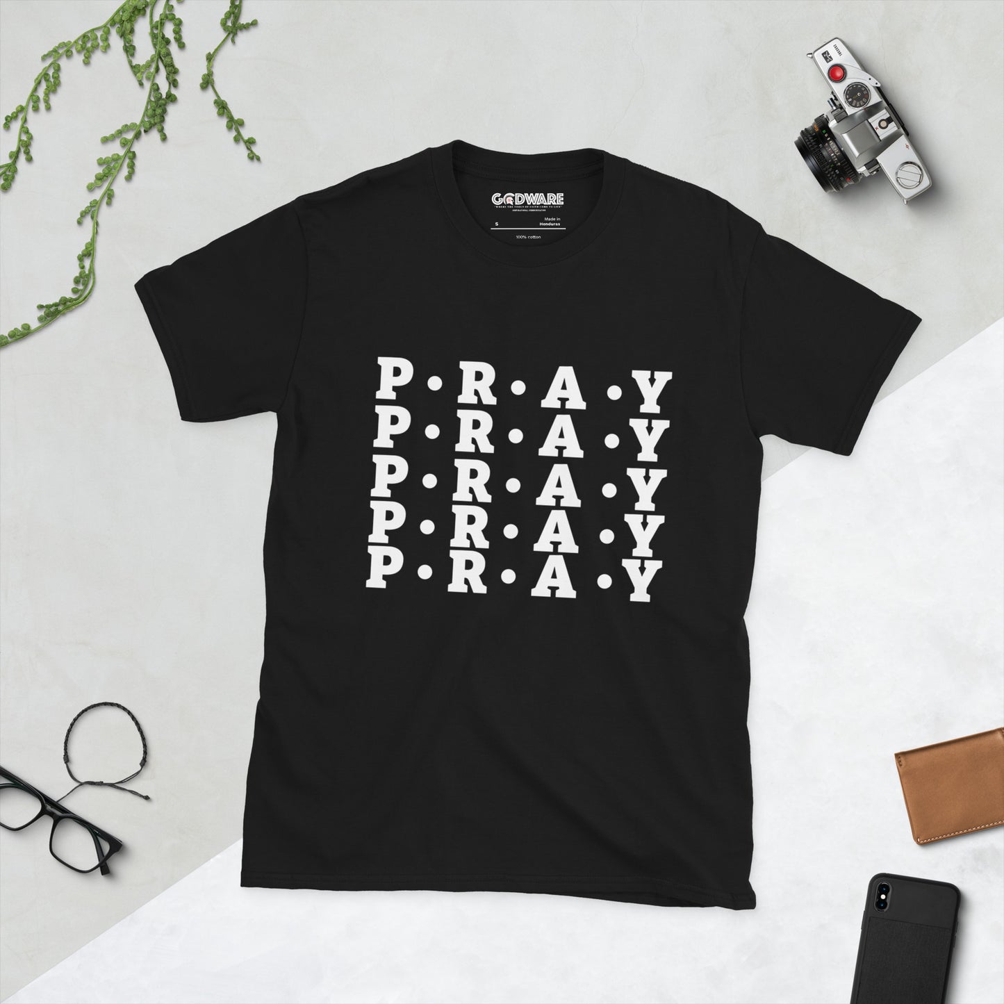 Pray - Soft Style Unisex Cotton T-Shirt (white print)