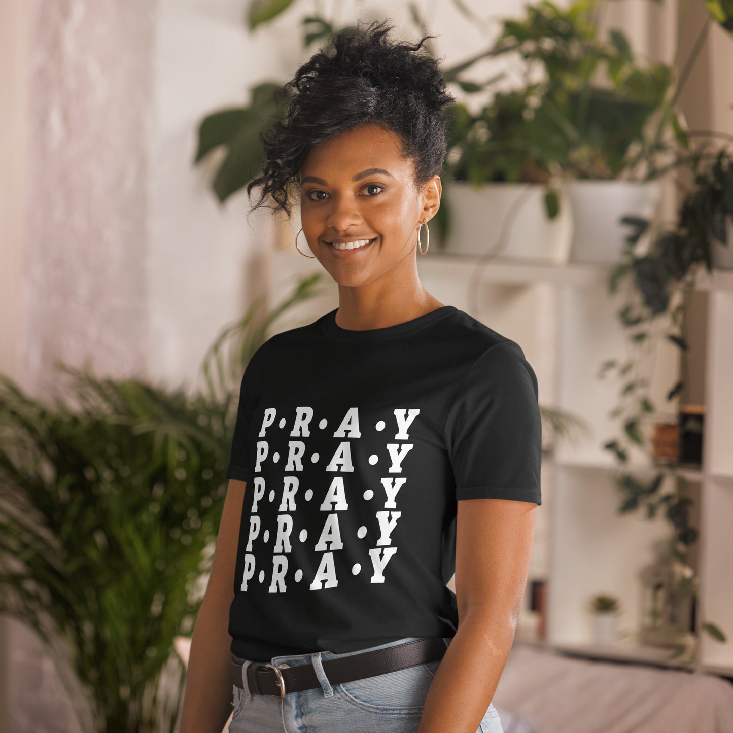 Pray - Soft Style Unisex Cotton T-Shirt (white print)