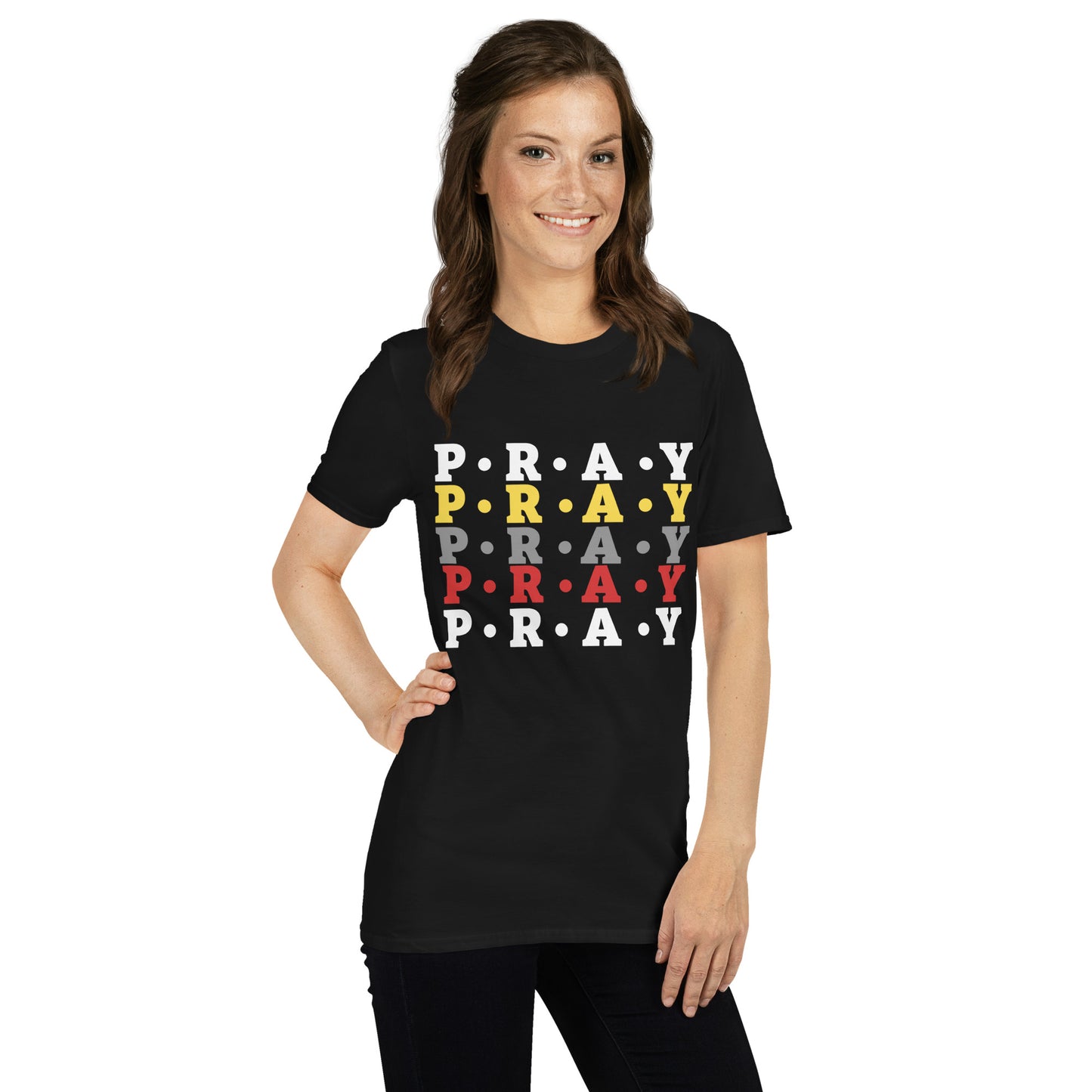 Pray - Soft Style Unisex Cotton T-Shirt (yellow multi)