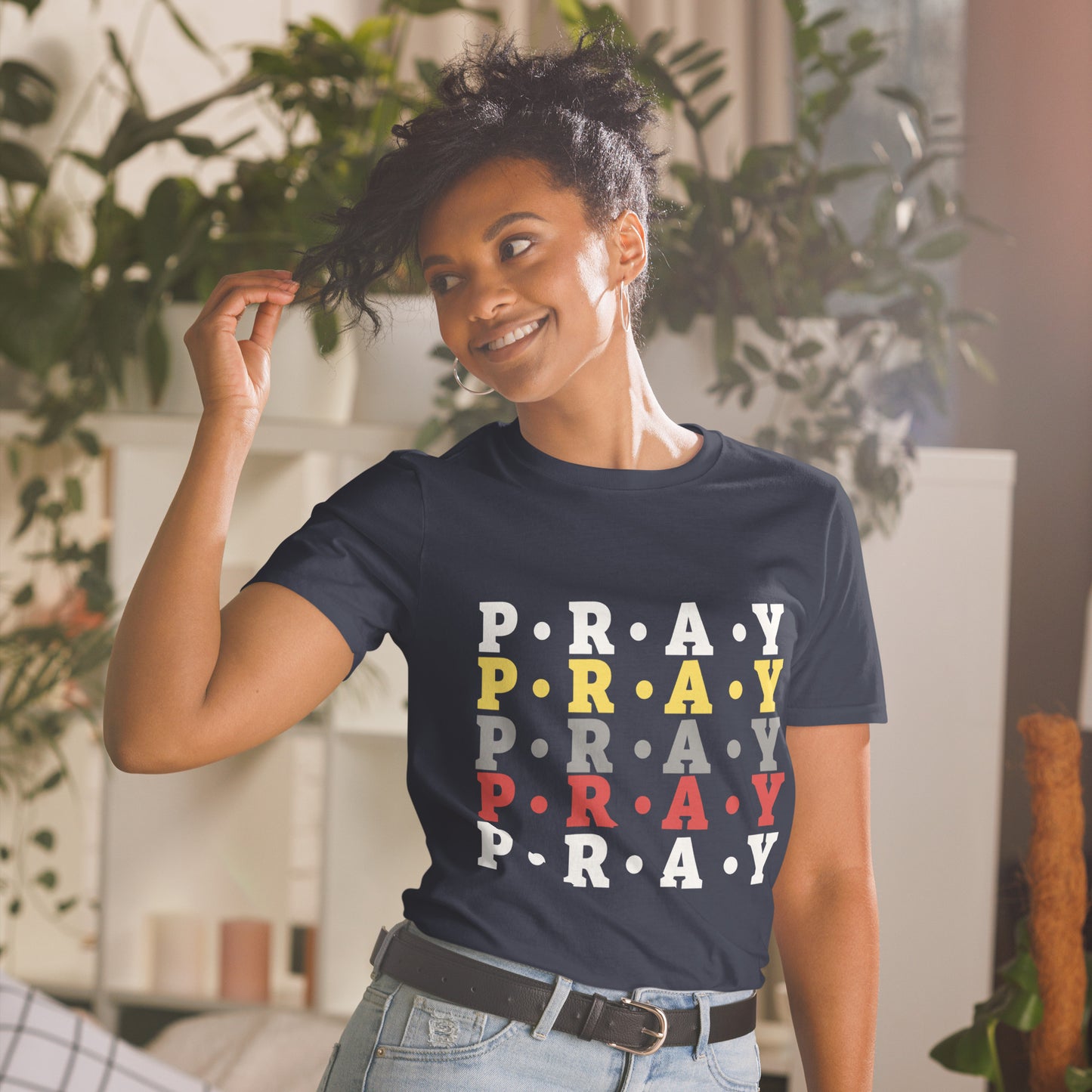 Pray - Soft Style Unisex Cotton T-Shirt (yellow multi)