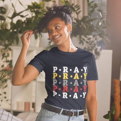 Pray - Soft Style Unisex Cotton T-Shirt (yellow multi)