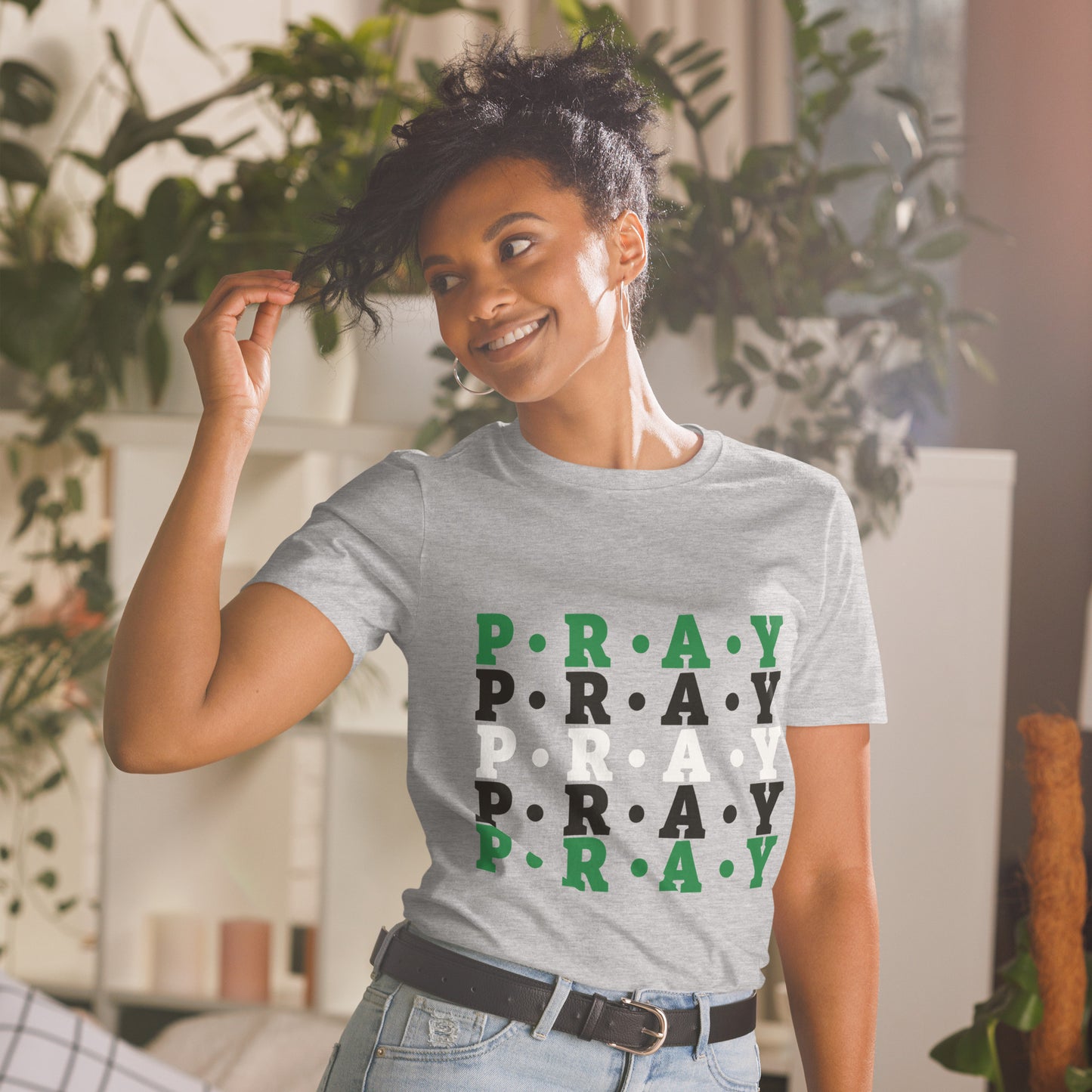 Pray - Soft Style Unisex Cotton T-Shirt (grey multi)