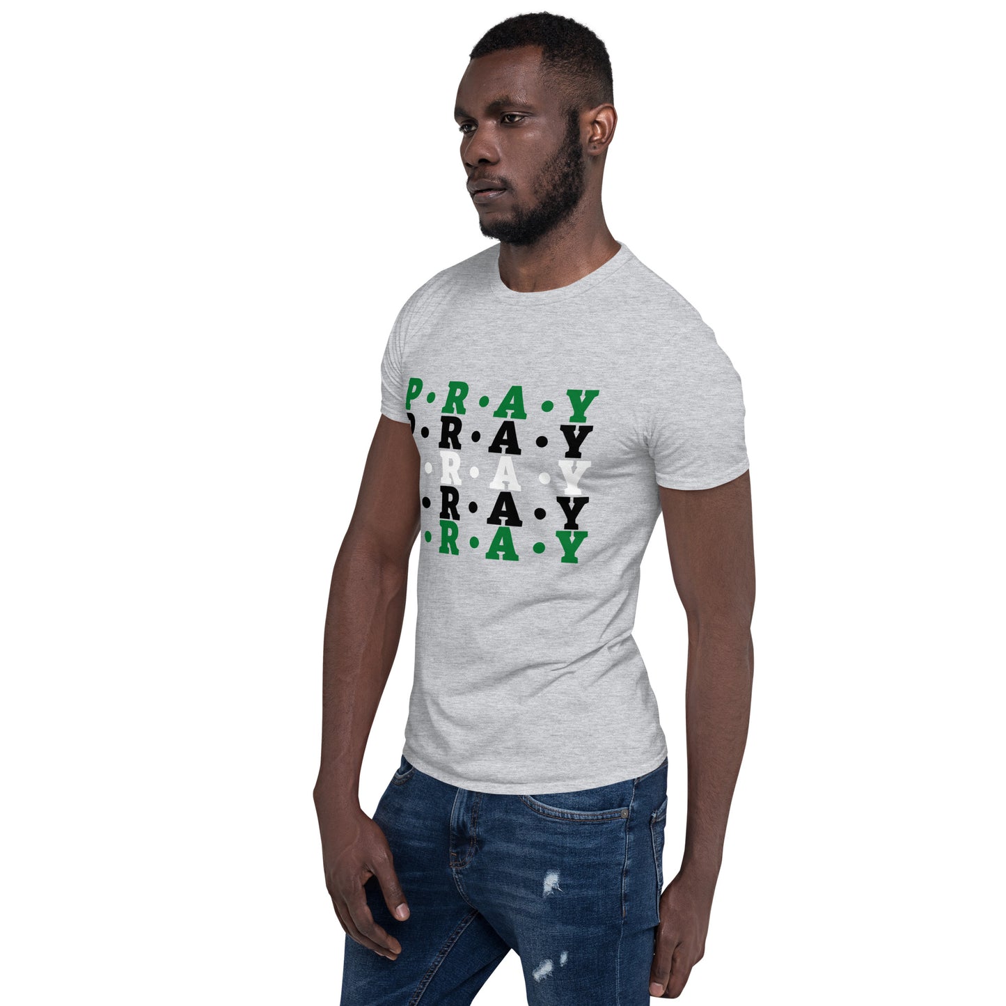 Pray - Soft Style Unisex Cotton T-Shirt (grey multi)