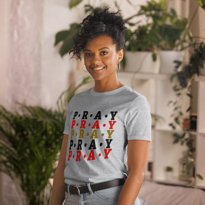 Pray - Soft Style Unisex Cotton T-Shirt (red multi)