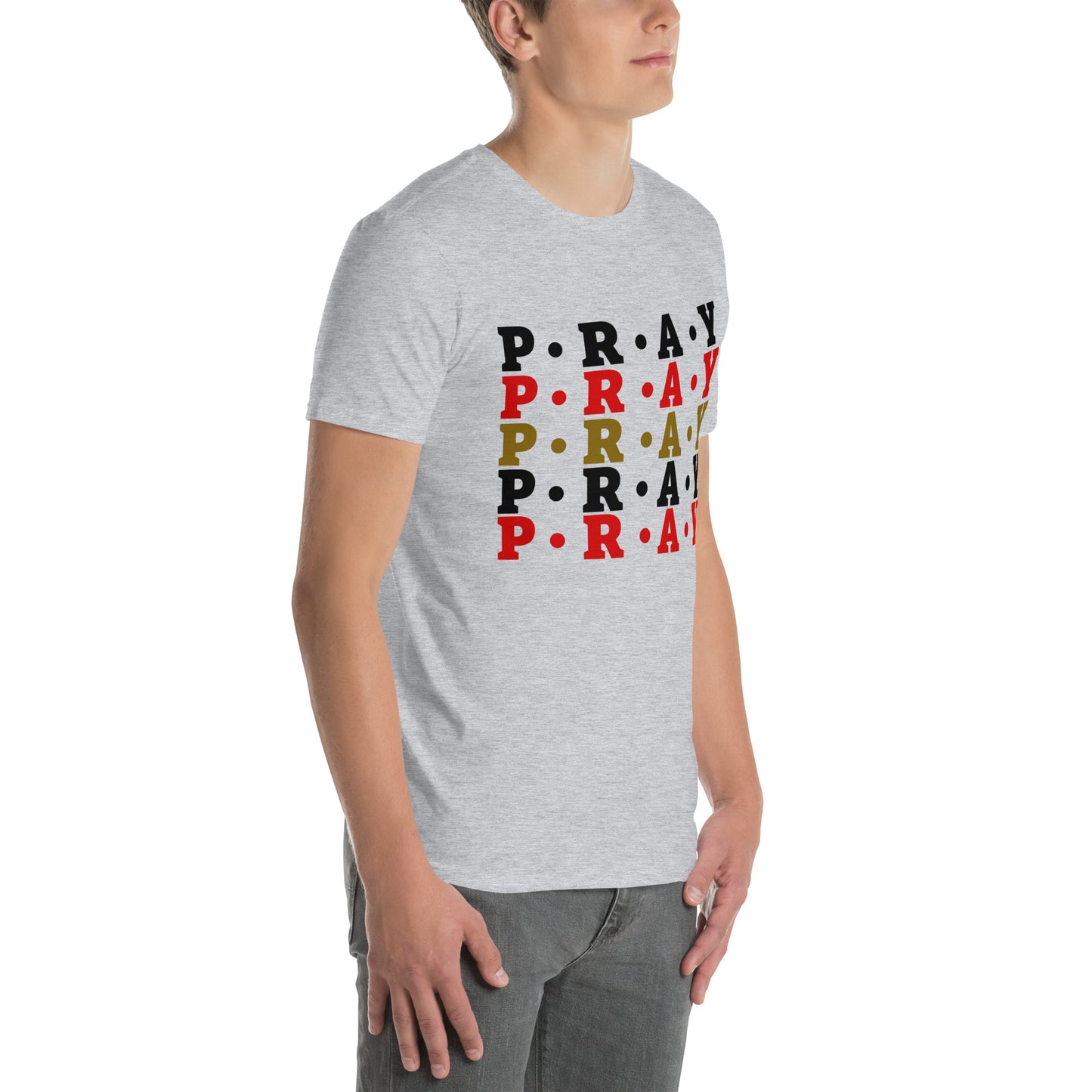 Pray - Soft Style Unisex Cotton T-Shirt (red multi)