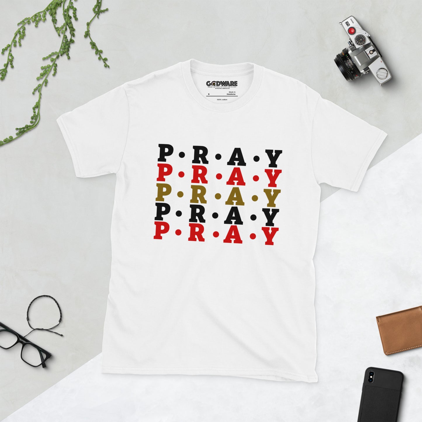 Pray - Soft Style Unisex Cotton T-Shirt (red multi)