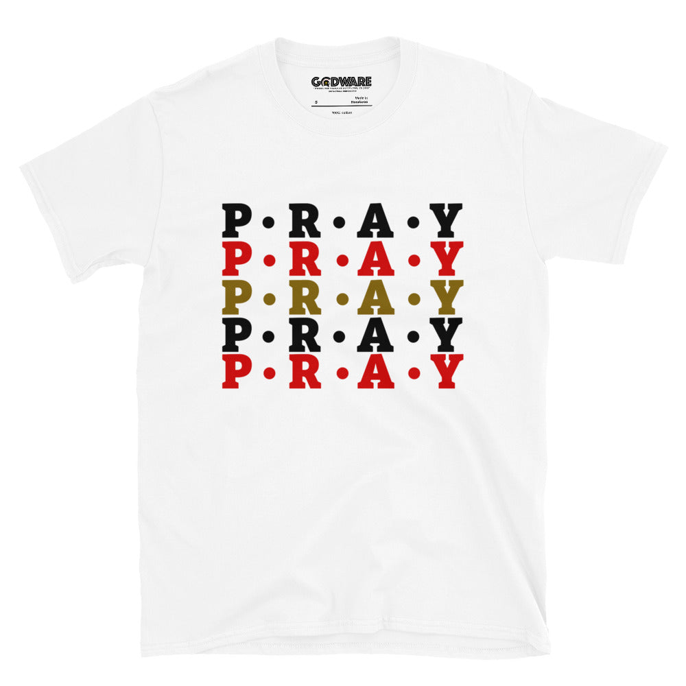 Pray - Soft Style Unisex Cotton T-Shirt (red multi)