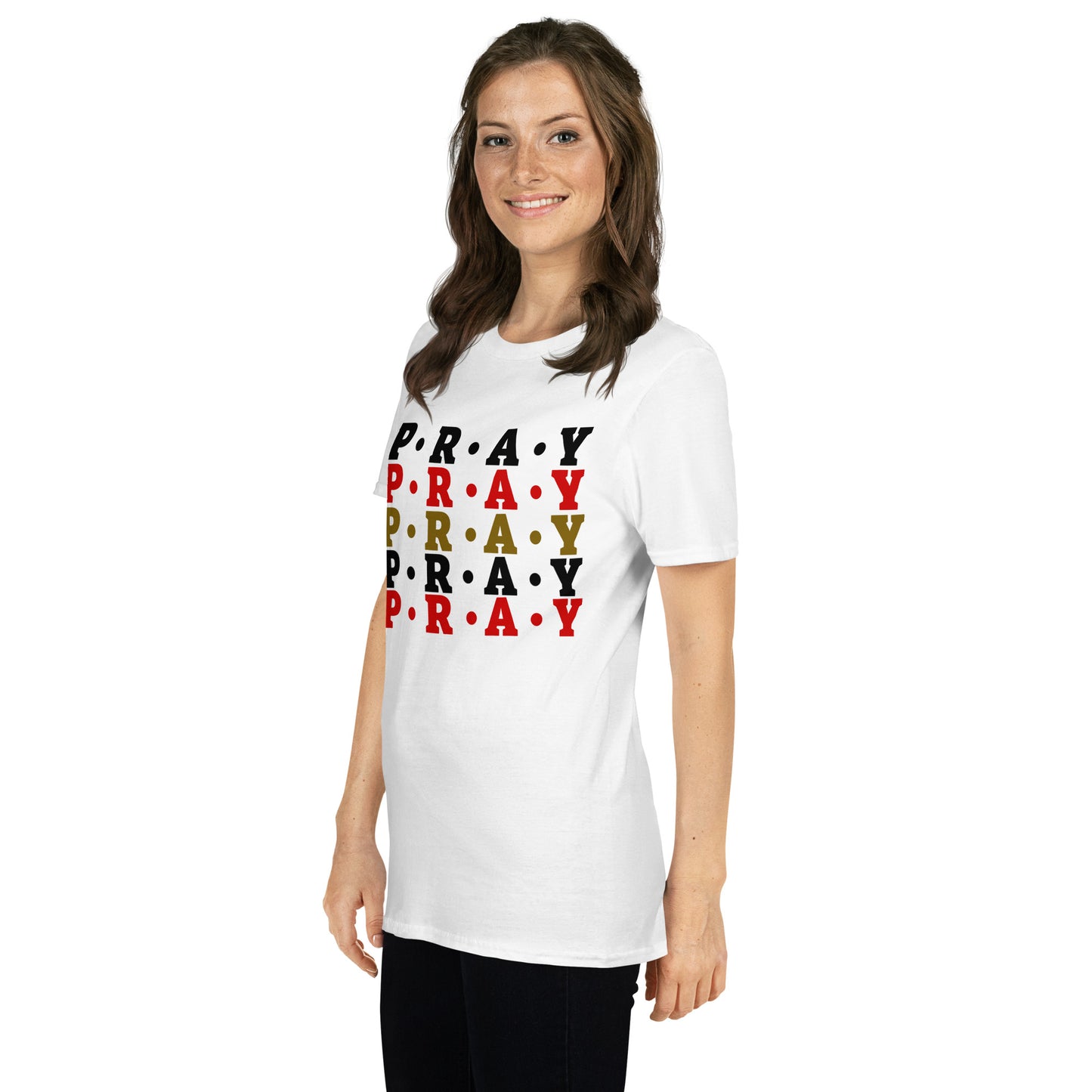 Pray - Soft Style Unisex Cotton T-Shirt (red multi)