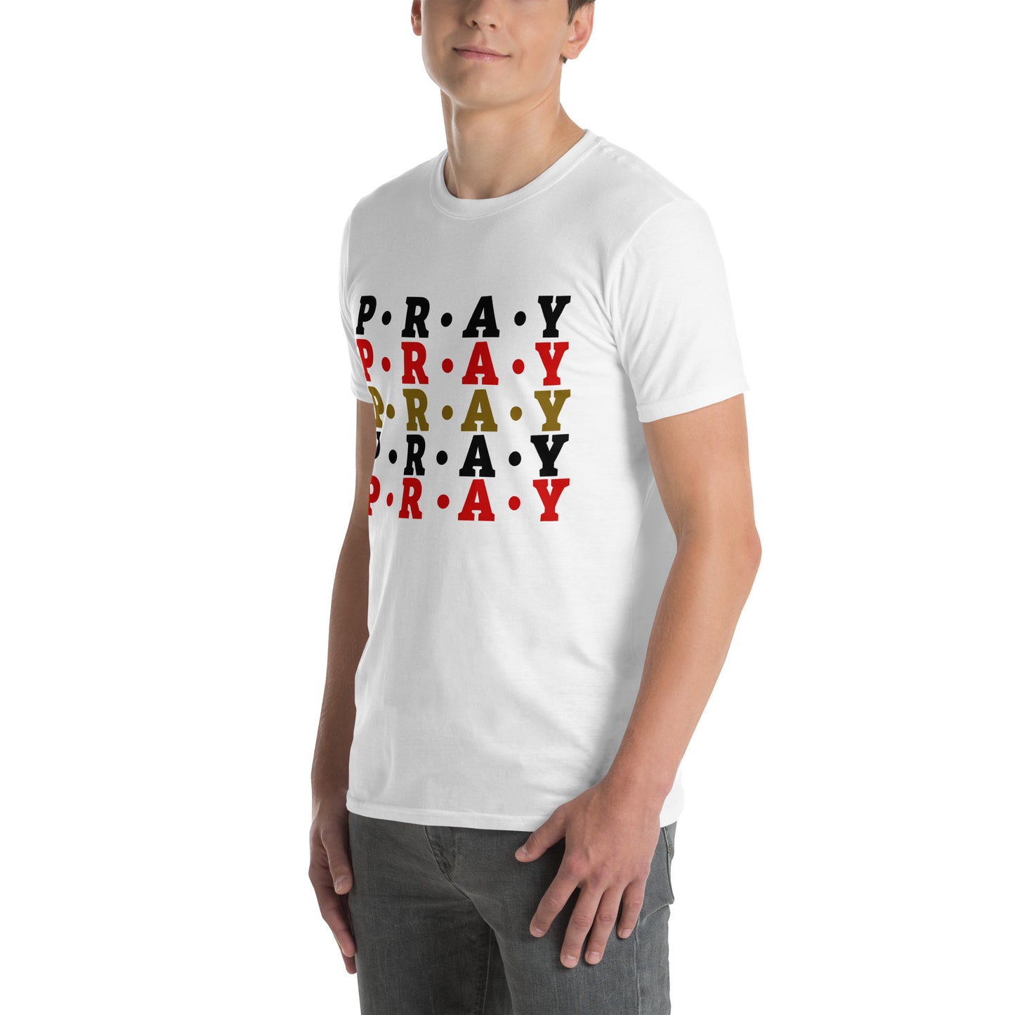 Pray - Soft Style Unisex Cotton T-Shirt (red multi)