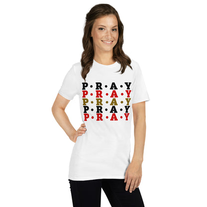 Pray - Soft Style Unisex Cotton T-Shirt (red multi)