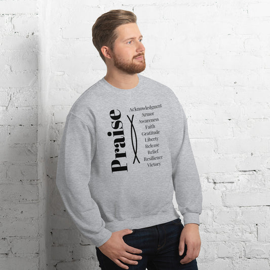Praise Unisex Crew Neck Sweatshirt – Black Print | Christian Apparel | GodWare