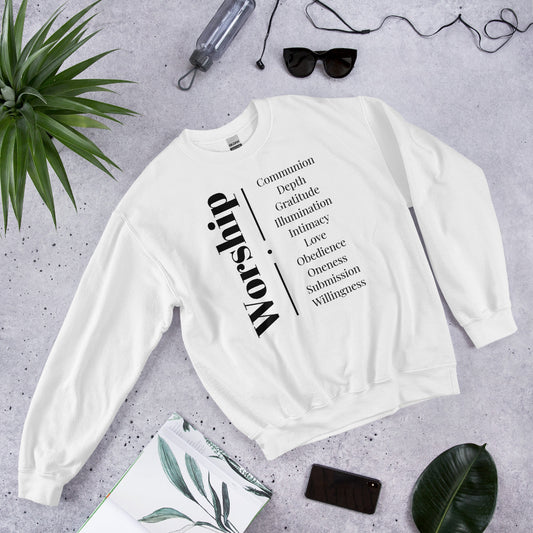 Worship Unisex Sweatshirt – Black Print | Christian Faith Crewneck | GodWare