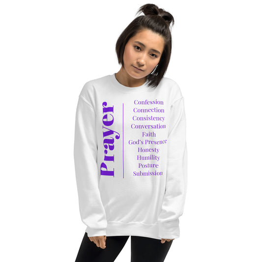 Prayer Unisex Crew Neck Sweatshirt – Purple Print | Christian Apparel | GodWare