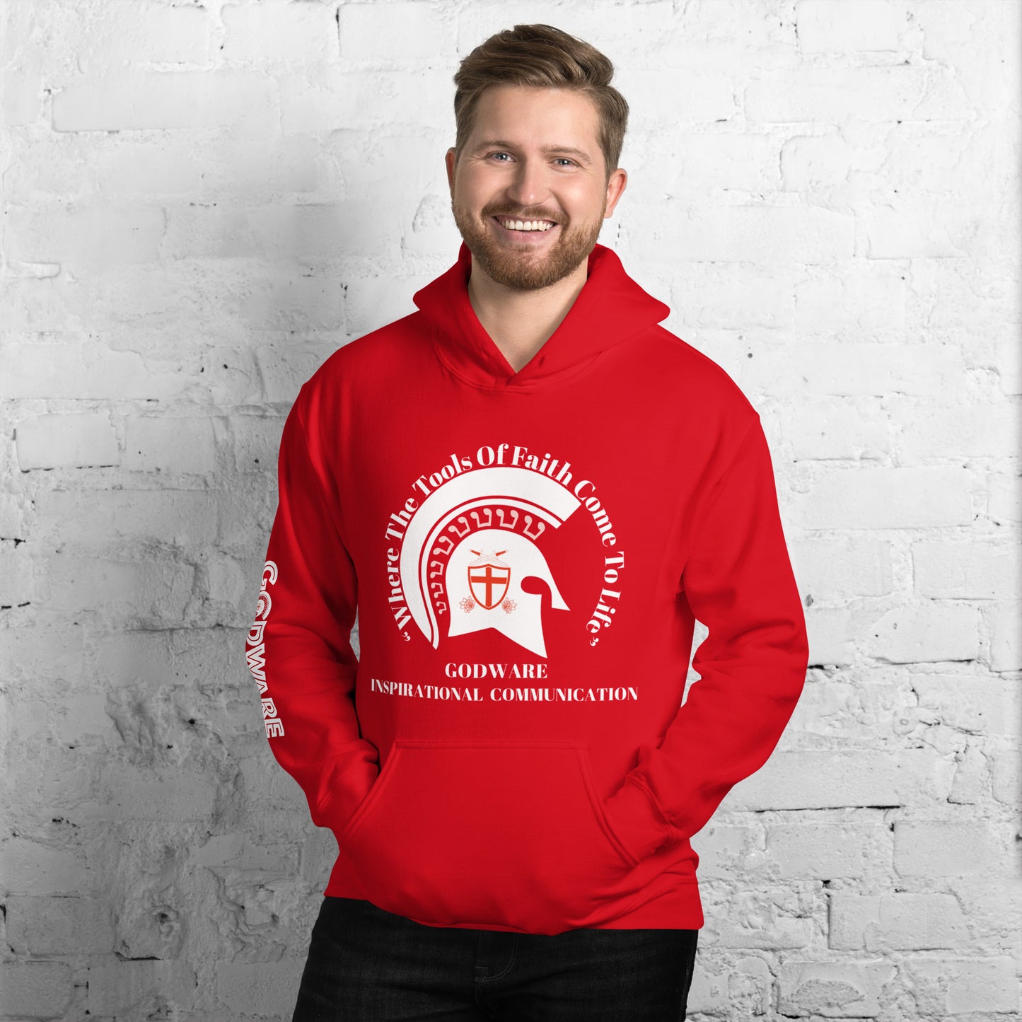 Godware Helmet Logo Unisex hoodie - White Print