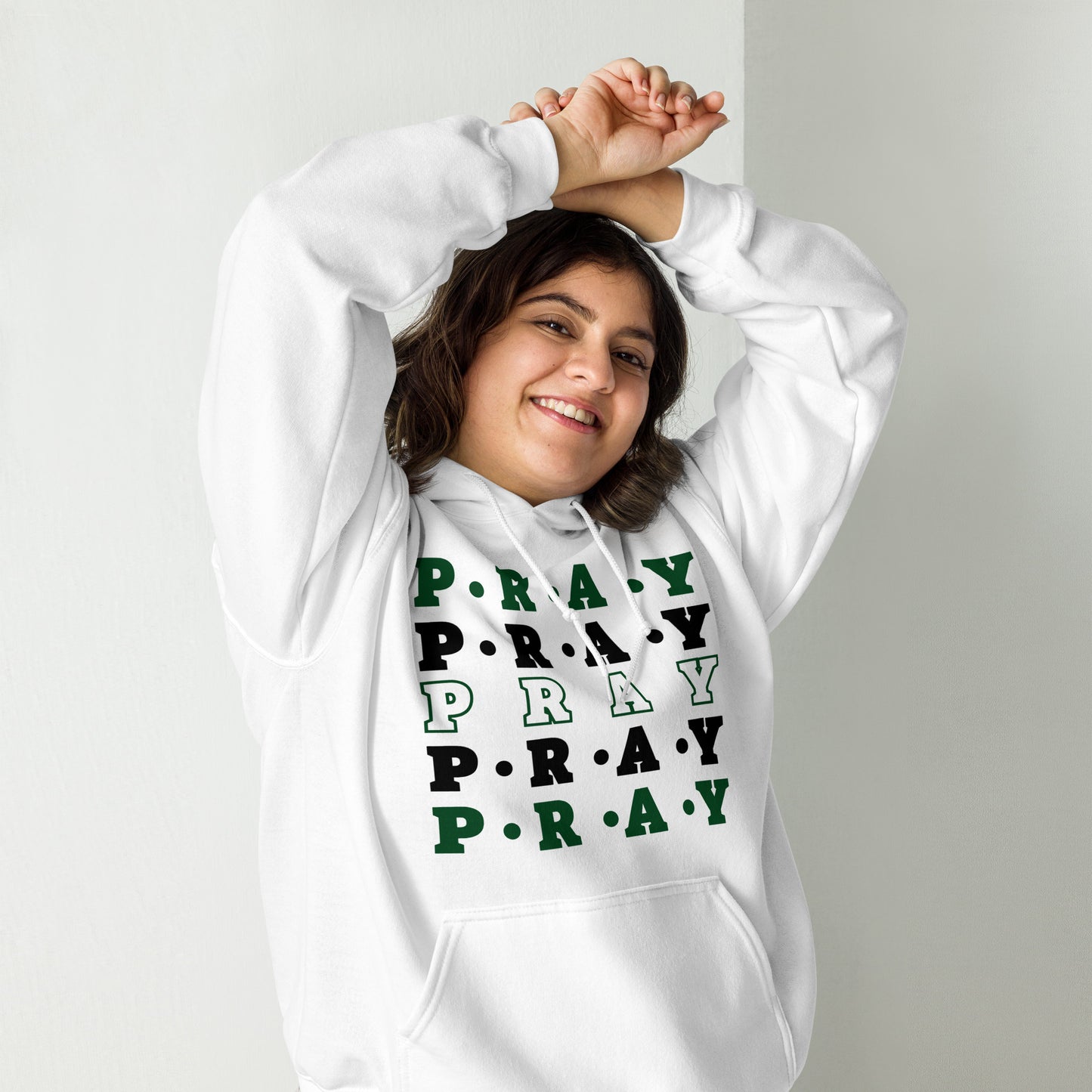 Pray Unisex Hoodie - Green, white Multi