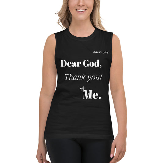 Dear God Thank You Love Me Sleeveless Shirt - Black/White | Faith Muscle Tank