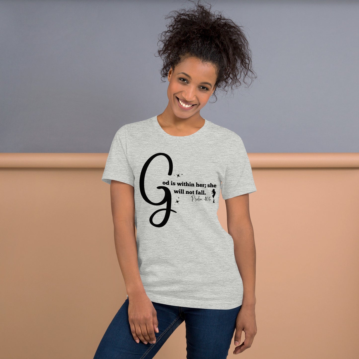 God is within her short-sleeved t-shirt (Black print)