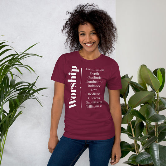 Worship Unisex cotton t-shirt (white print)
