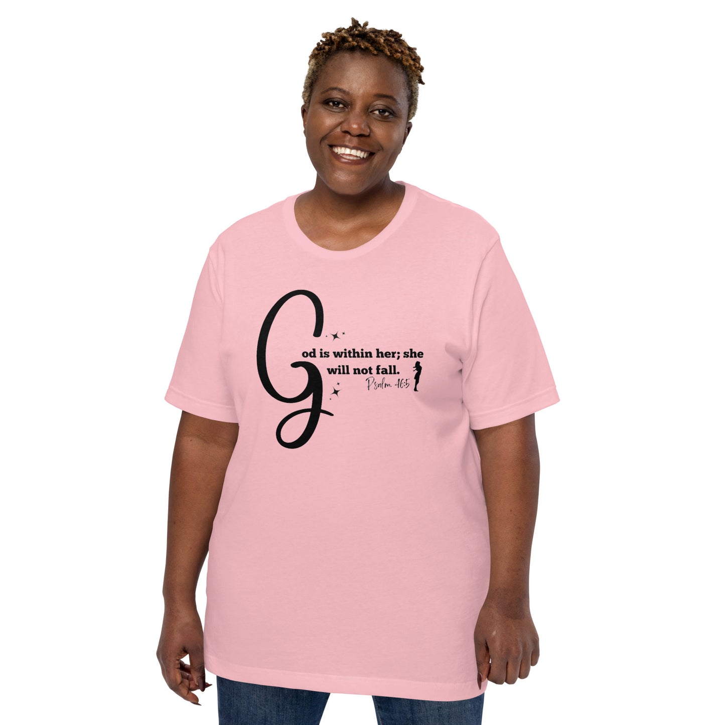 God is within her short-sleeved t-shirt (Black print)