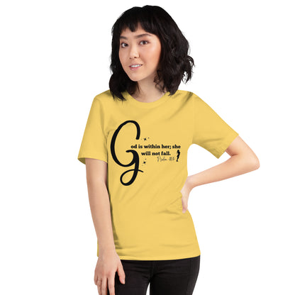 God is within her short-sleeved t-shirt (Black print)