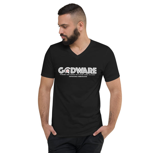 Godware Logo Unisex Short Sleeved V-Neck T-Shirt - white print