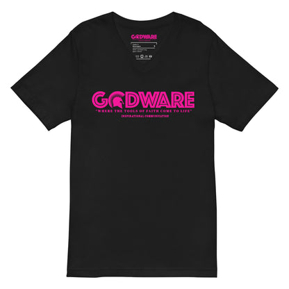 Godware Logo Unisex Short Sleeved V-Neck T-Shirt - Pink Berry print