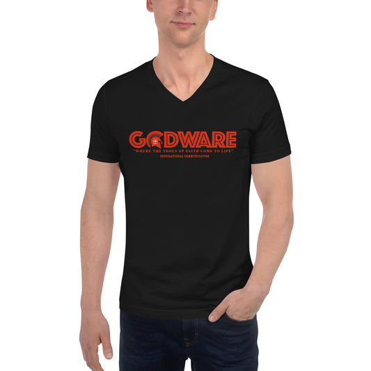 Godware Logo Unisex Short Sleeved V-Neck T-Shirt - Red Poppy