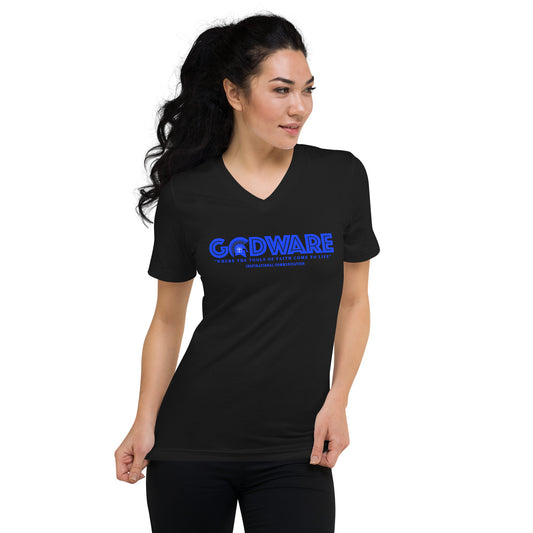 Godware Logo Unisex Short Sleeved V-Neck T-Shirt - Royal Blue print