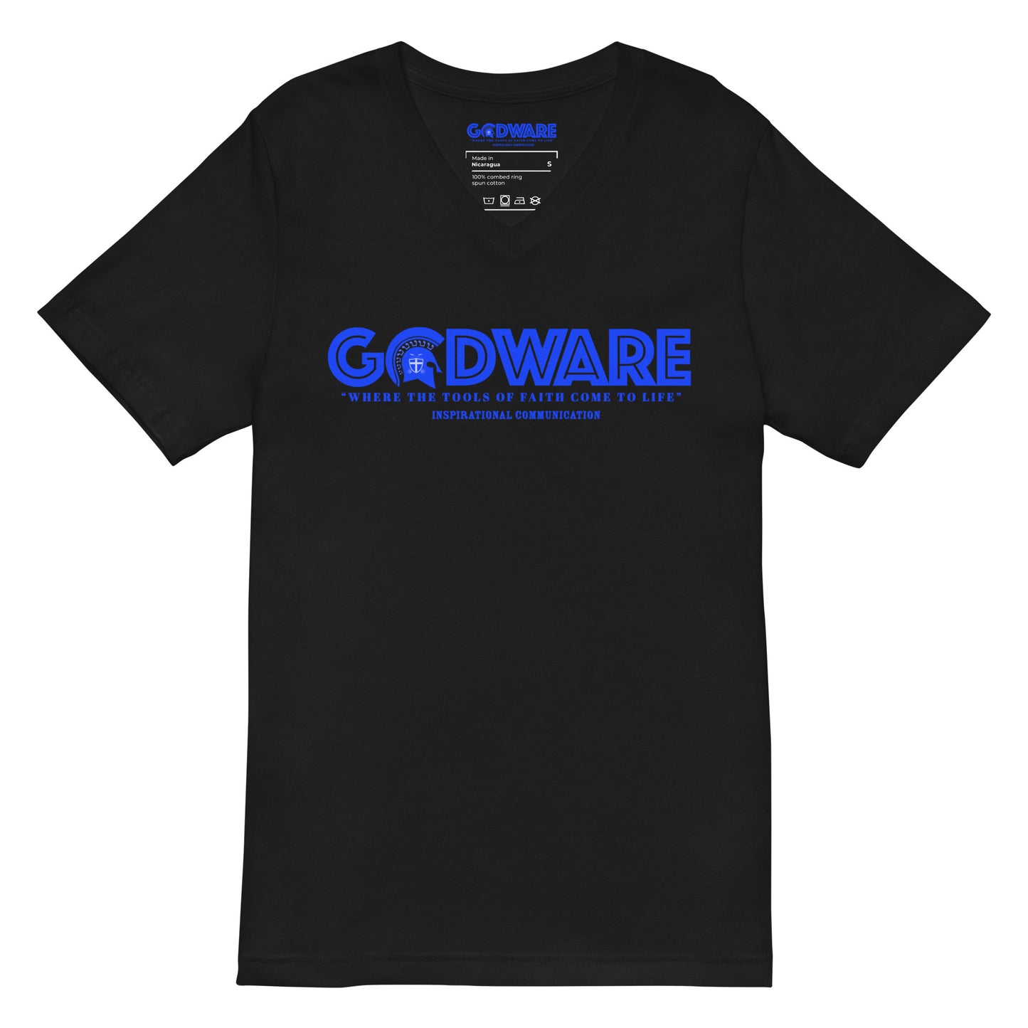 Godware Logo Unisex Short Sleeved V-Neck T-Shirt - Royal Blue print