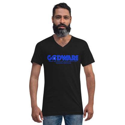 Godware Logo Unisex Short Sleeved V-Neck T-Shirt - Royal Blue print