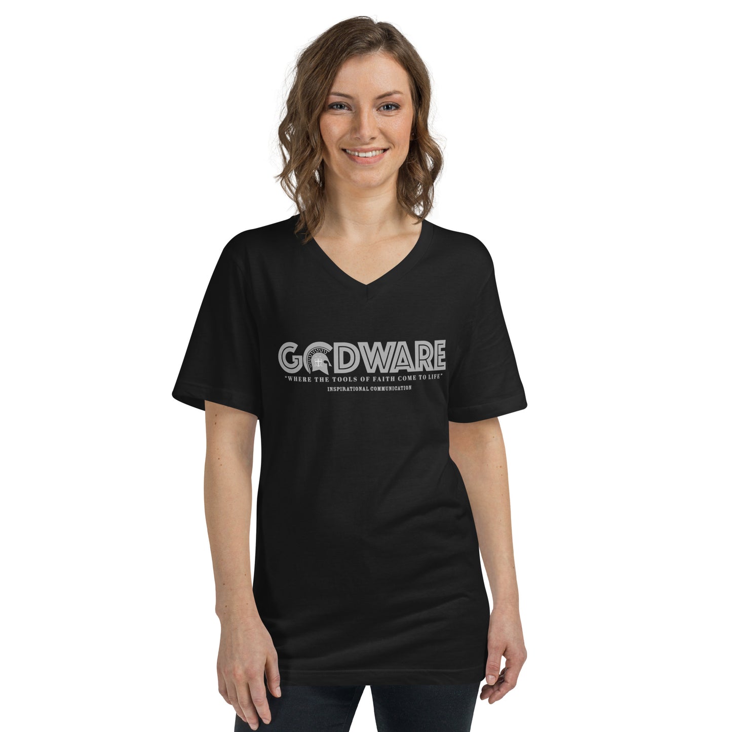 Godware Logo Unisex Short Sleeved V-Neck T-Shirt - Grey Print