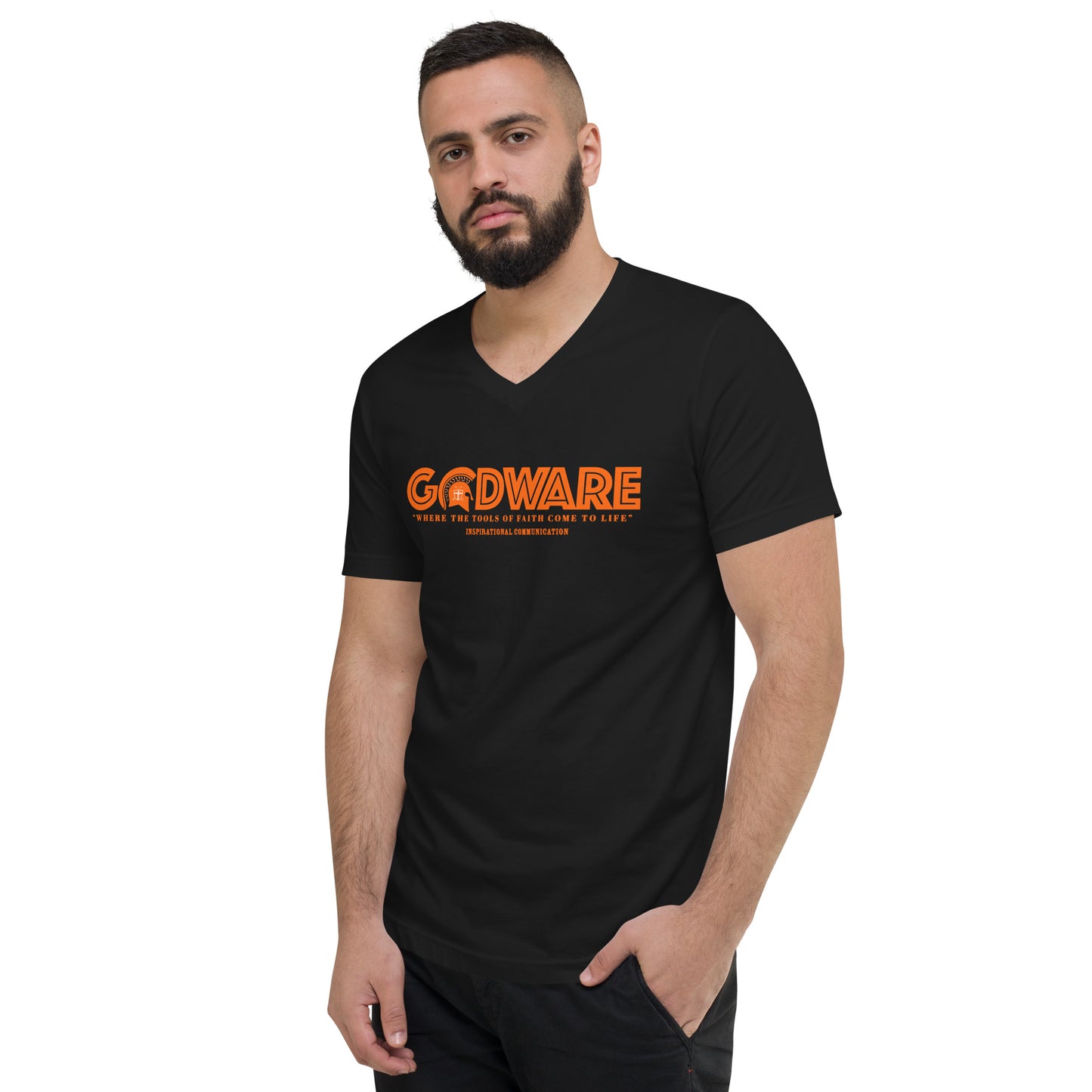 Godware Logo Unisex Short Sleeved V-Neck T-Shirt - Orange Melon