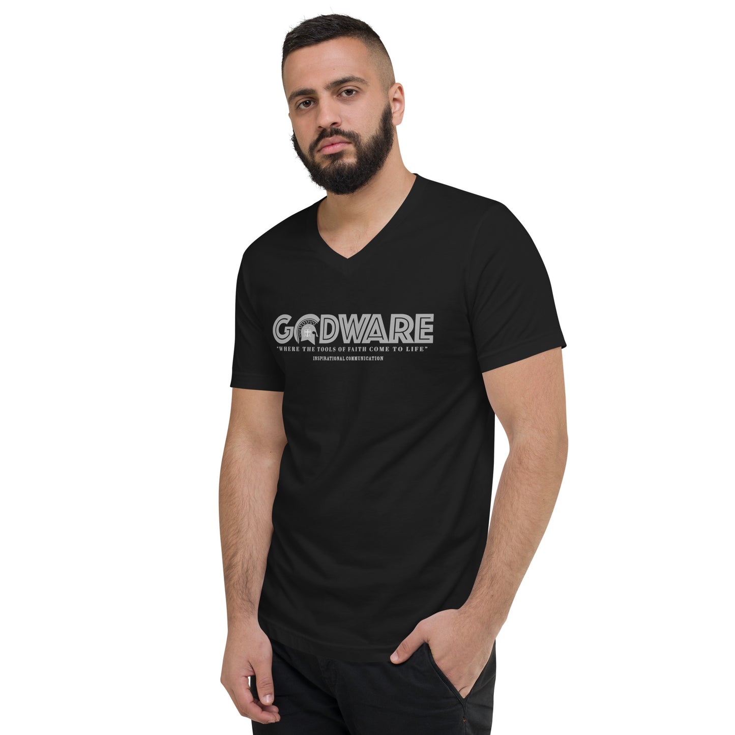 Godware Logo Unisex Short Sleeved V-Neck T-Shirt - Grey Print