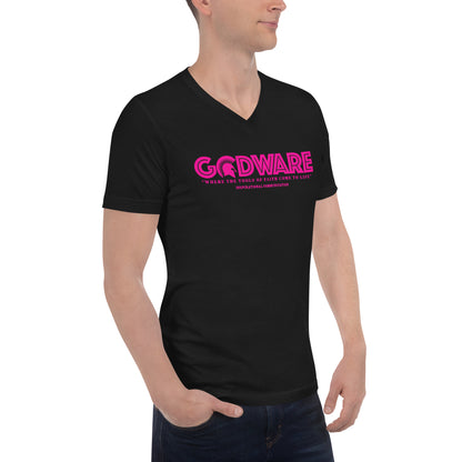 Godware Logo Unisex Short Sleeved V-Neck T-Shirt - Pink Berry print