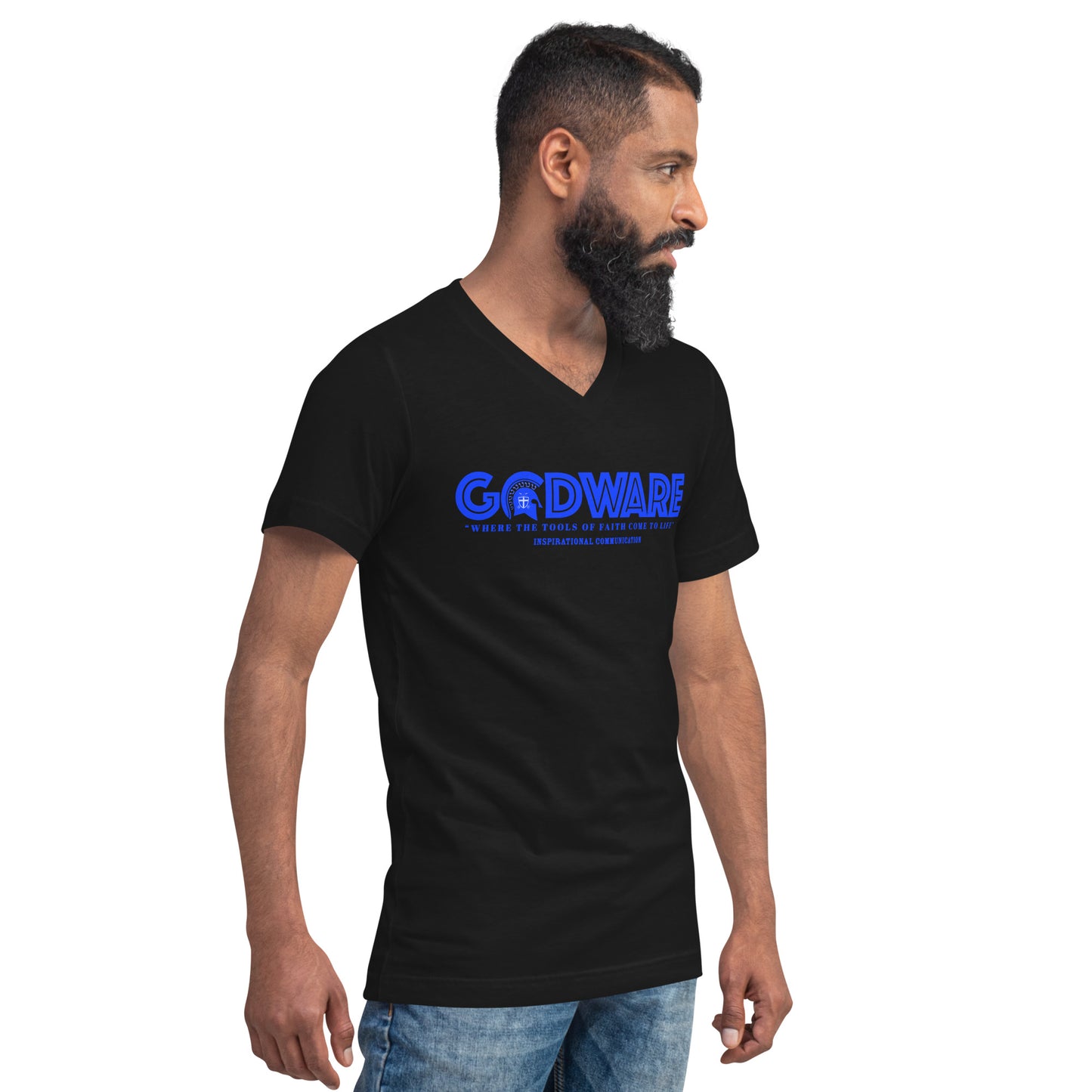 Godware Logo Unisex Short Sleeved V-Neck T-Shirt - Royal Blue print