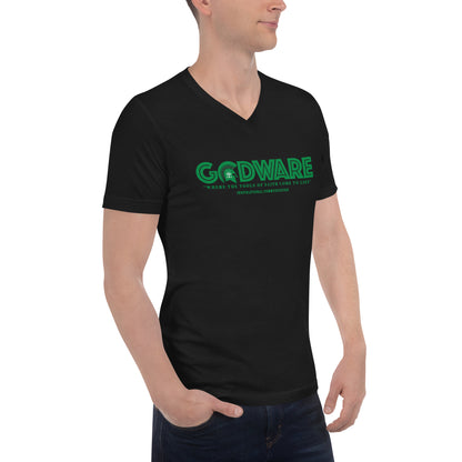 Godware Logo Unisex Short Sleeved V-Neck T-Shirt - Green Print