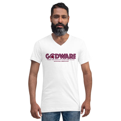 Godware Logo Unisex Short Sleeved V-Neck T-Shirt - Wine print