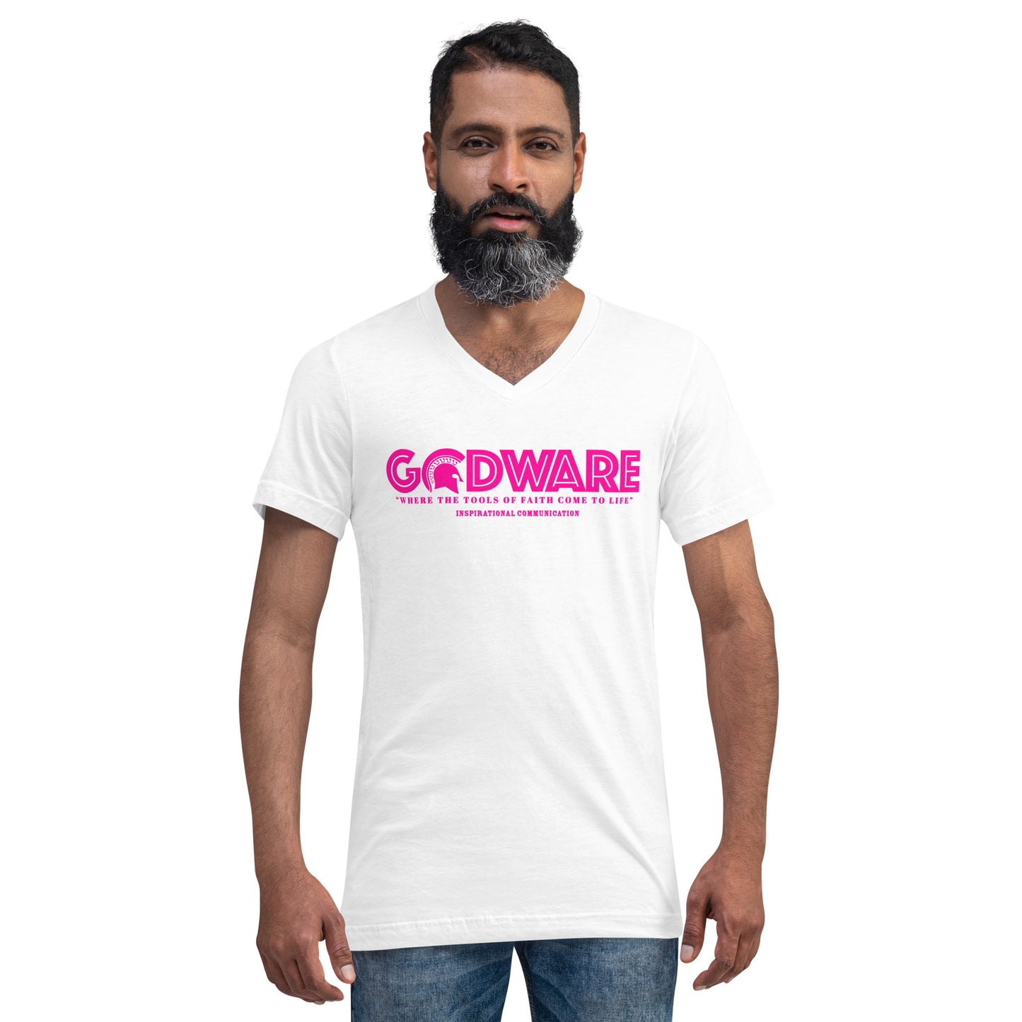 Godware Logo Unisex Short Sleeved V-Neck T-Shirt - Pink Berry print