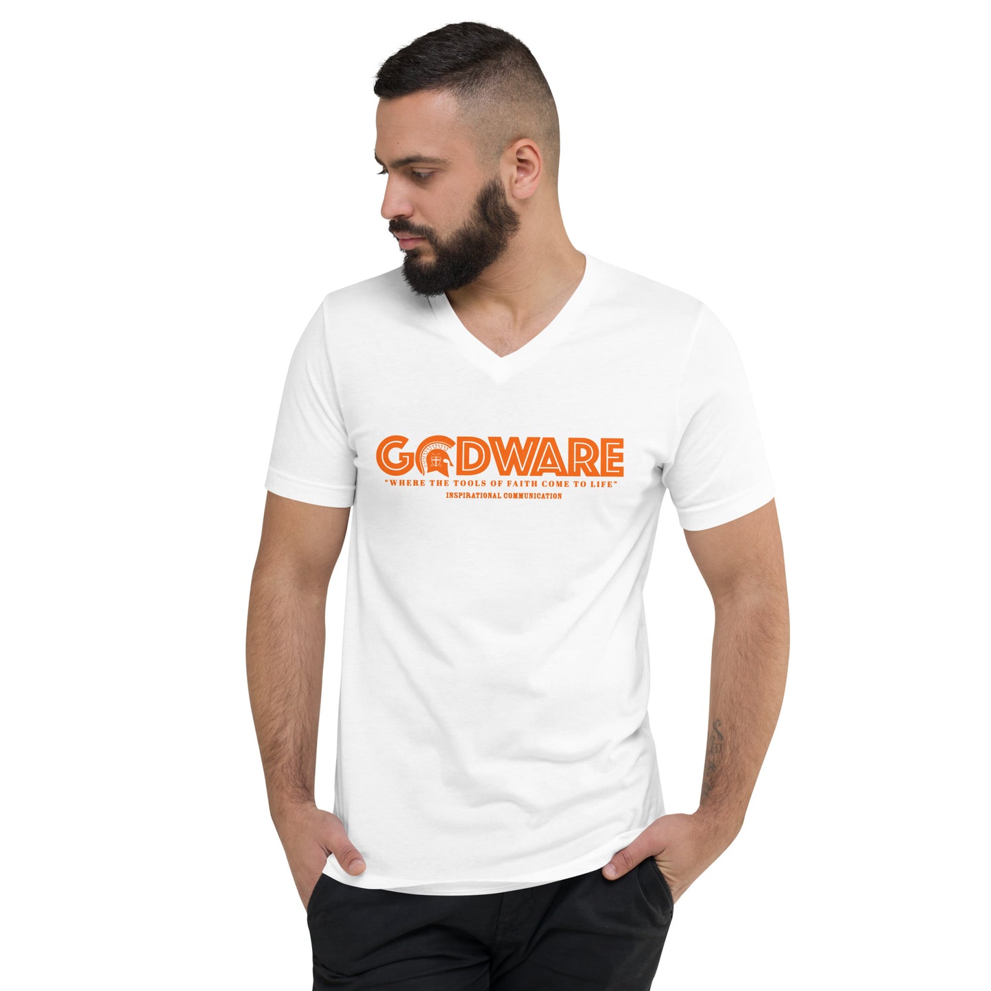 Godware Logo Unisex Short Sleeved V-Neck T-Shirt - Orange Melon