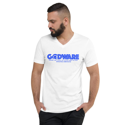 Godware Logo Unisex Short Sleeved V-Neck T-Shirt - Royal Blue print