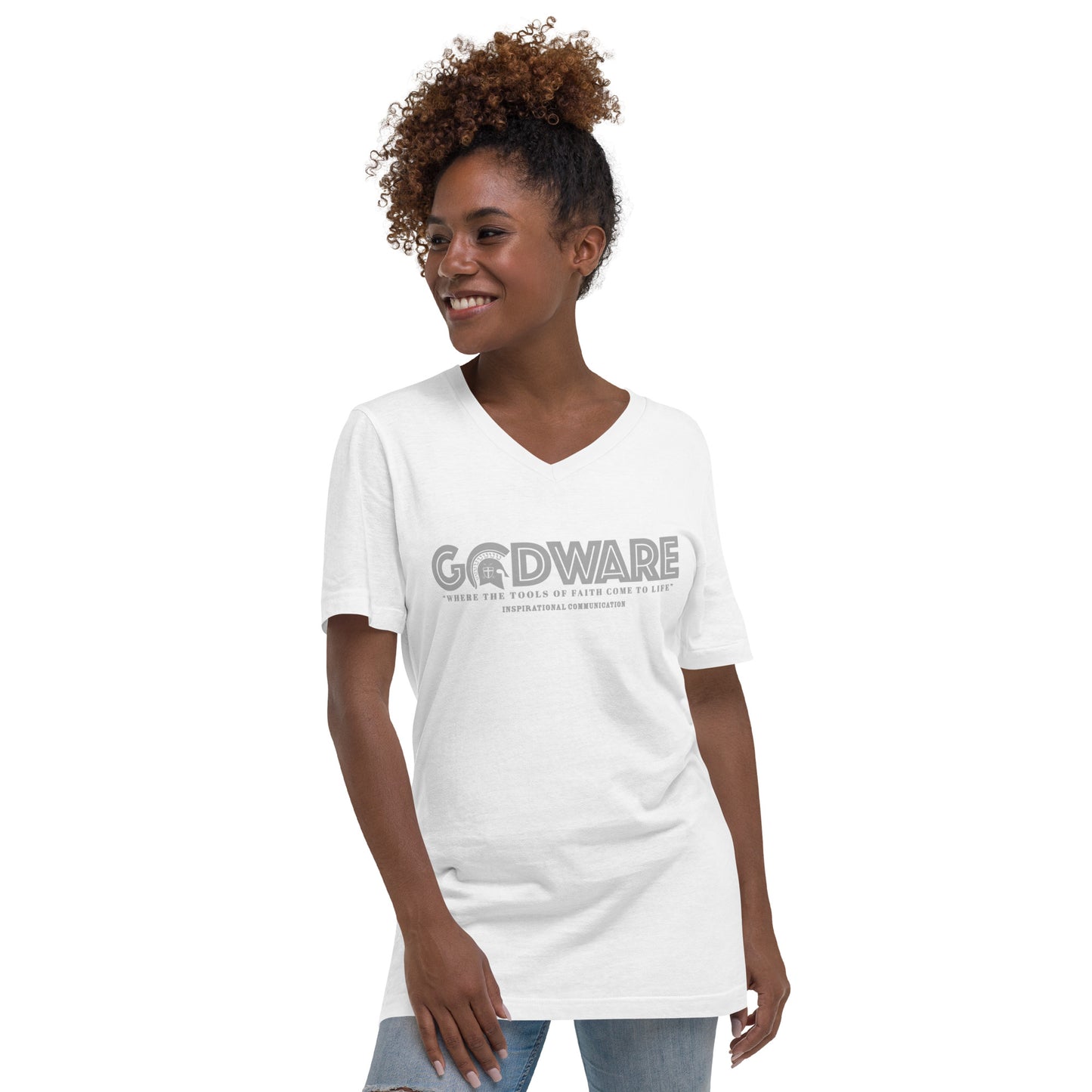 Godware Logo Unisex Short Sleeved V-Neck T-Shirt - Grey Print