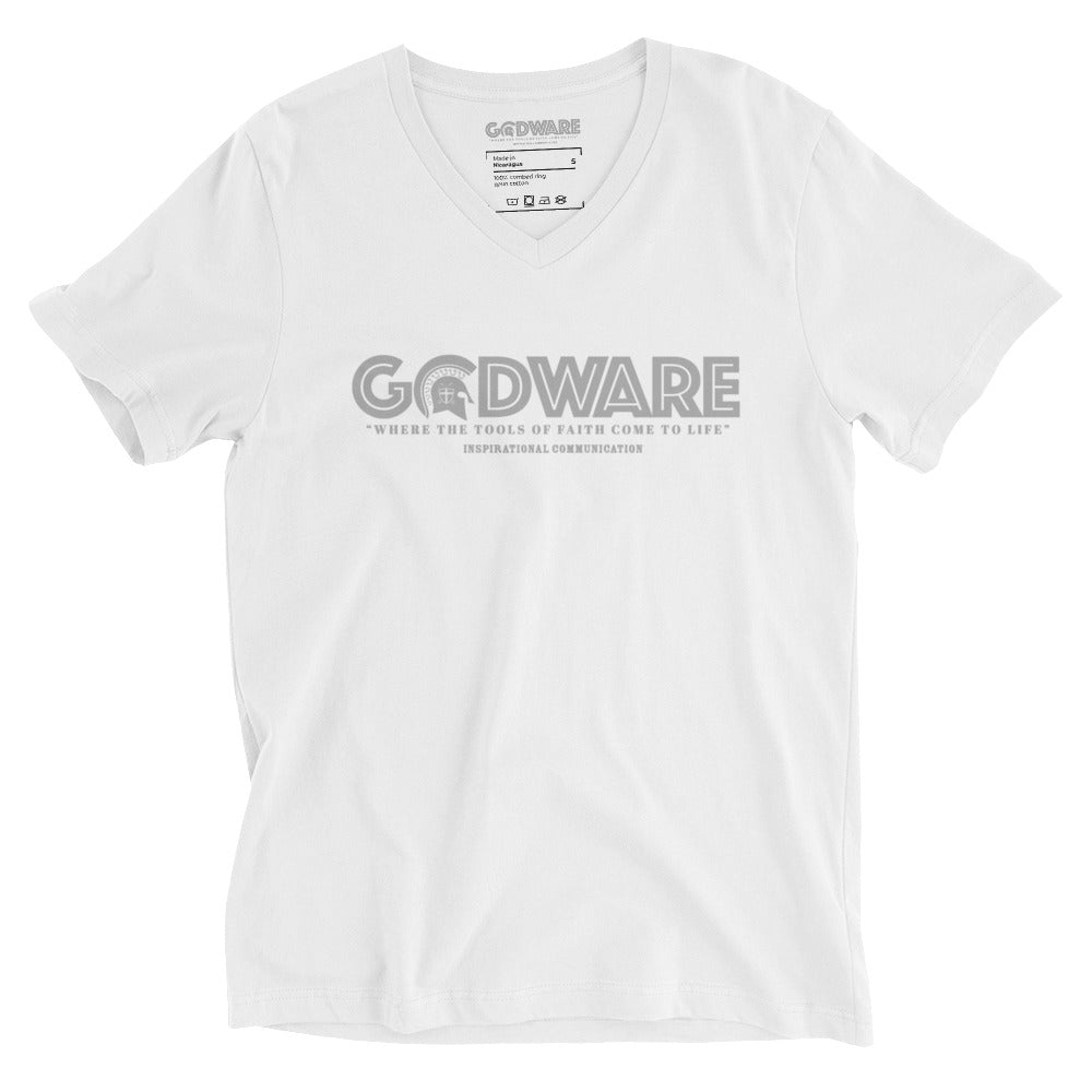 Godware Logo Unisex Short Sleeved V-Neck T-Shirt - Grey Print