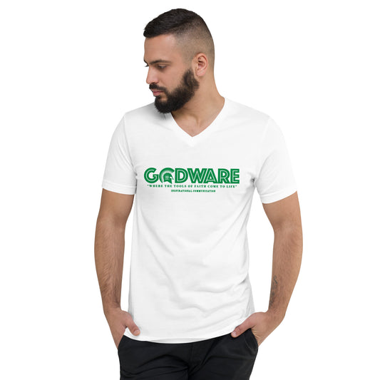 Godware Logo Unisex Short Sleeved V-Neck T-Shirt - Green Print