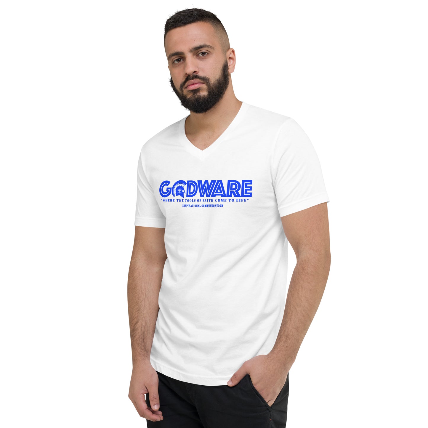 Godware Logo Unisex Short Sleeved V-Neck T-Shirt - Royal Blue print