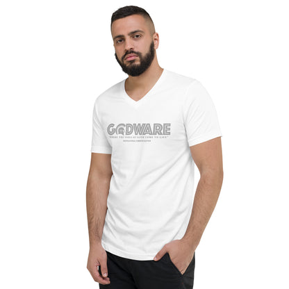 Godware Logo Unisex Short Sleeved V-Neck T-Shirt - Grey Print