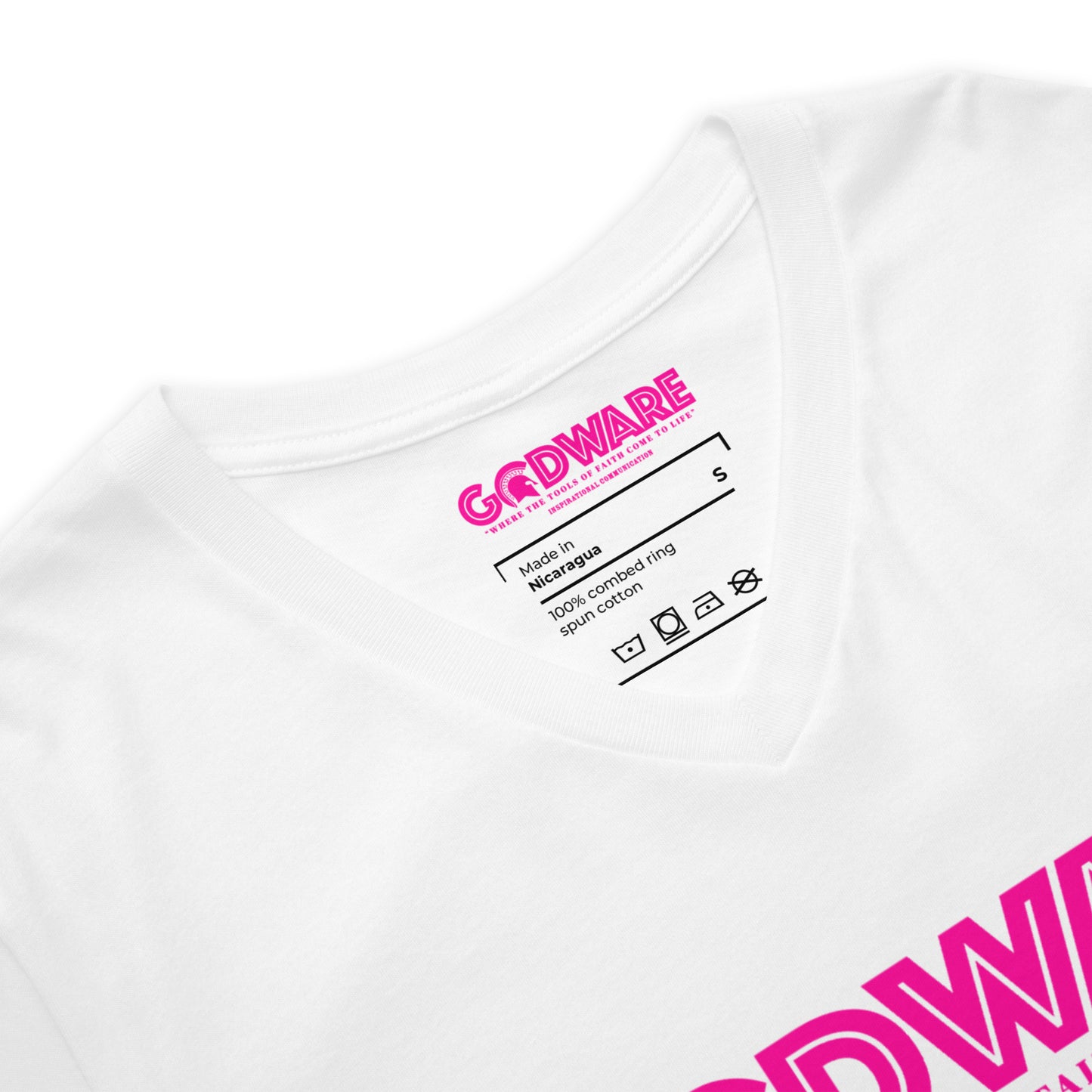 Godware Logo Unisex Short Sleeved V-Neck T-Shirt - Pink Berry print