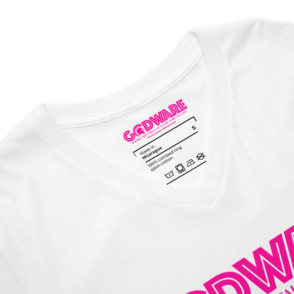 Godware Logo Unisex Short Sleeved V-Neck T-Shirt - Pink Berry print