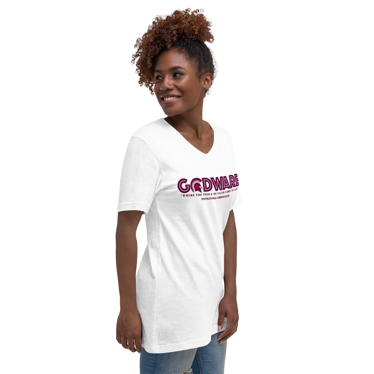 Godware Logo Unisex Short Sleeved V-Neck T-Shirt - Wine print