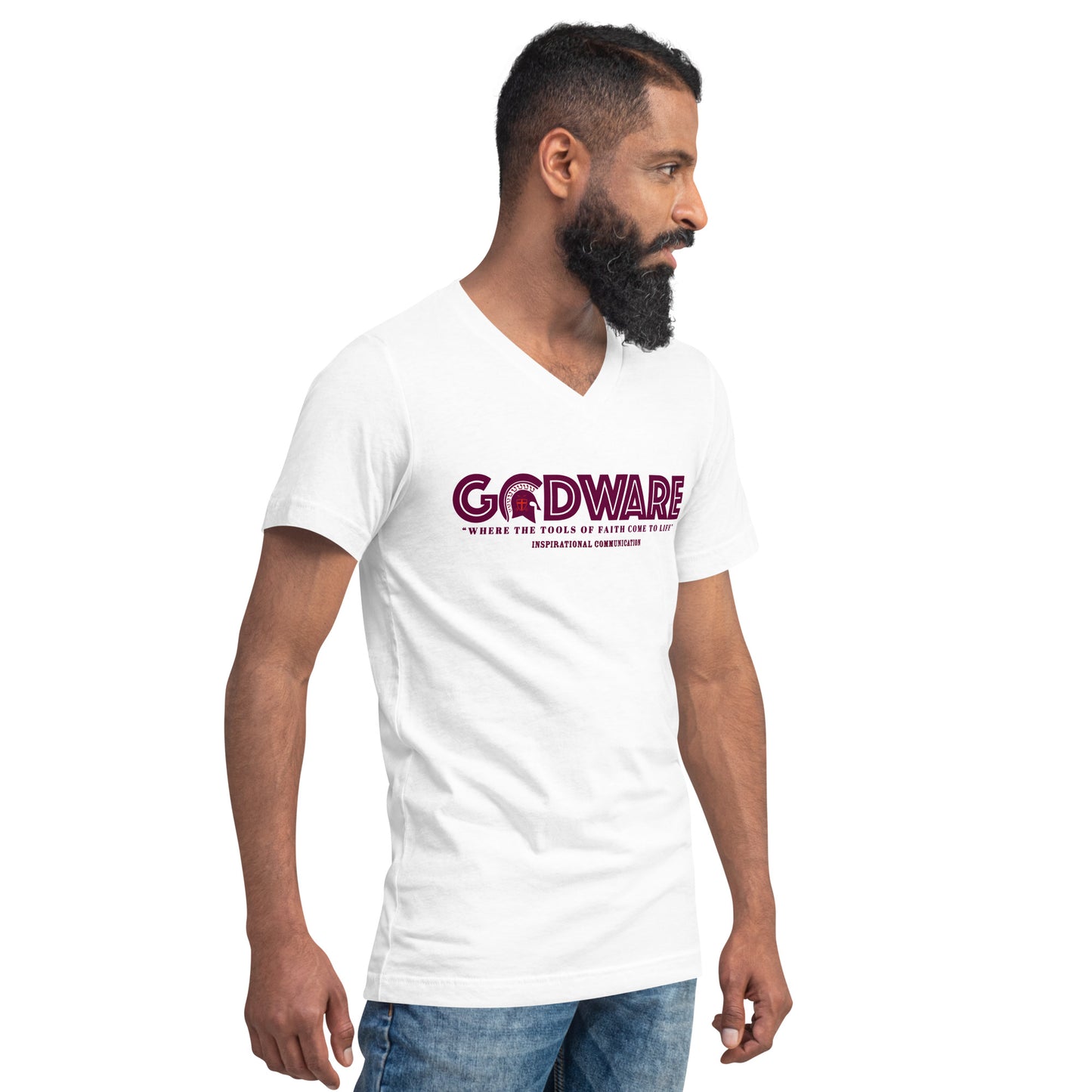 Godware Logo Unisex Short Sleeved V-Neck T-Shirt - Wine print